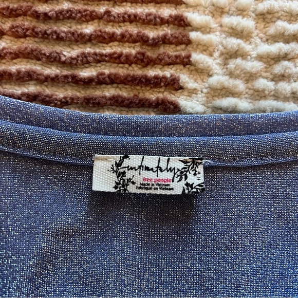 Free People Intimately Mesh So Well Layering Metallic Shimmer Top Blue Silver - Picture 3 of 3